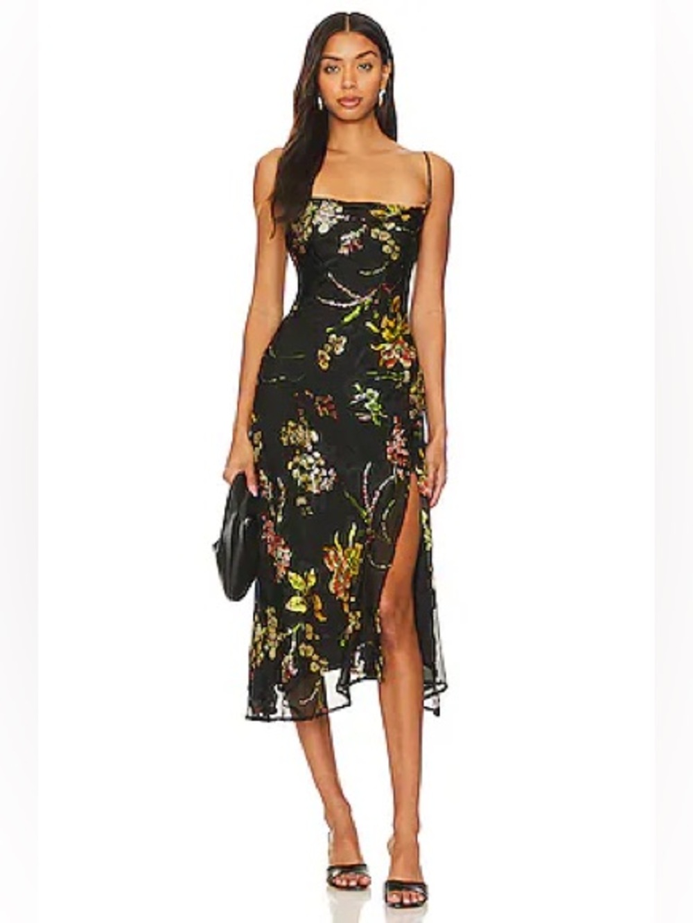 ASTR the label GAIA DRESS - BLACK ORANGE BURNOUT  XS